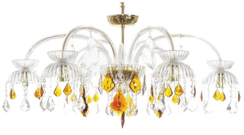 Casa Padrino Luxus Barock Kristall Kronleuchter Bernsteinfarben / Gold Ø 100 x H. 50 cm - Prunkvoller Kronleuchter mit edlem Kristallglas - Edel & Prunkvoll