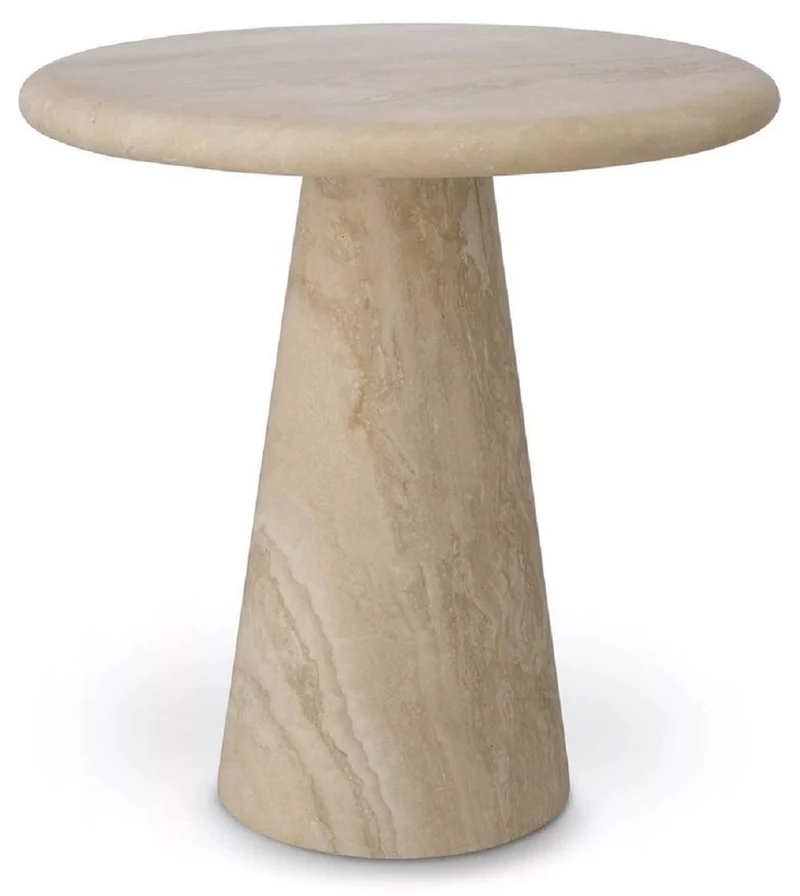 Casa Padrino Luxus Beistelltisch Beige Ø 45 x H. 46 cm - Runder Beistelltisch aus hochwertigem Travertin Kalkstein - Wohnzimmer & Hotel Möbel - Luxus Kollektion