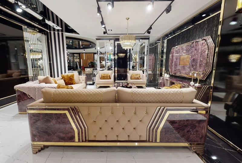 Casa Padrino Luxus Art Deco Sessel Beige / Lila / Grau / Gold - Edler Wohnzimmer Sessel mit Marmoroptik - Luxus Art Deco Wohnzimmer & Hotel Möbel