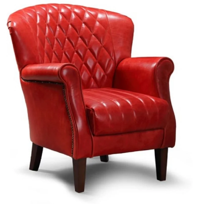 Casa Padrino Luxus Echtleder Sessel Rot / Dunkelbraun 84 x 85 x H. 90 cm - Wohnzimmer Leder Sessel - Echtleder Wohnzimmer Möbel