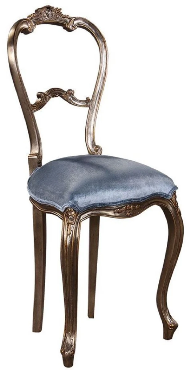 Casa Padrino Luxus Barock Damen Stuhl Hellblau / Silber - Handgefertigter Massivholz Schminktisch Stuhl - Barock Möbel