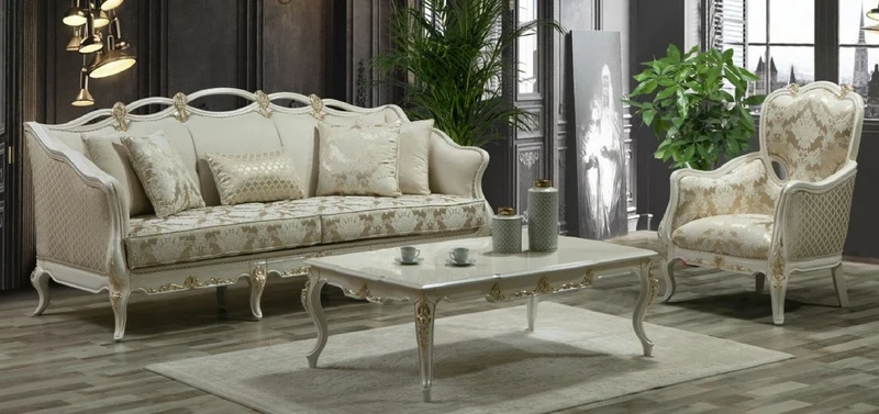 Casa Padrino Luxus Barock Sofa Cremefarben / Weiß / Gold - Handgefertigtes Wohnzimmer Sofa mit dekorativen Kissen - Wohnzimmer Möbel im Barockstil - Edel & Prunkvoll