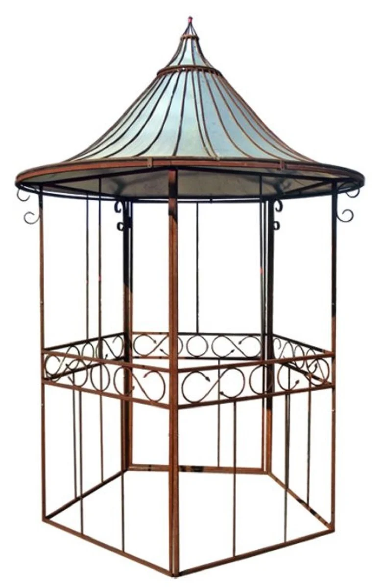 Casa Padrino Jugendstil Garten Vogelhaus Rostfarben / Silber Ø 160 x H. 300 cm - Schmiedeeisen Vogelhaus mit verzinktem Blechdach - Nostalgische Garten & Terrassen Vogelhäuser