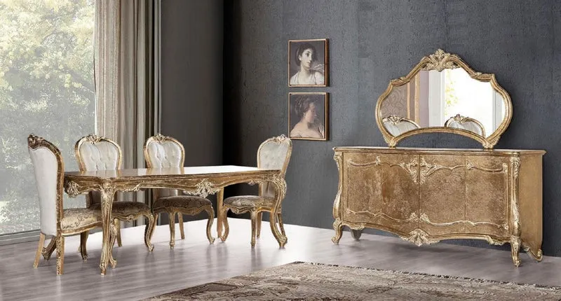 Casa Padrino Luxus Barock Esszimmerstuhl Set Weiß / Gold / Antik Gold - Handgefertigtes Küchen Stühle 6er Set mit elegantem Muster - Barock Esszimmer Möbel - Edel & Prunkvoll