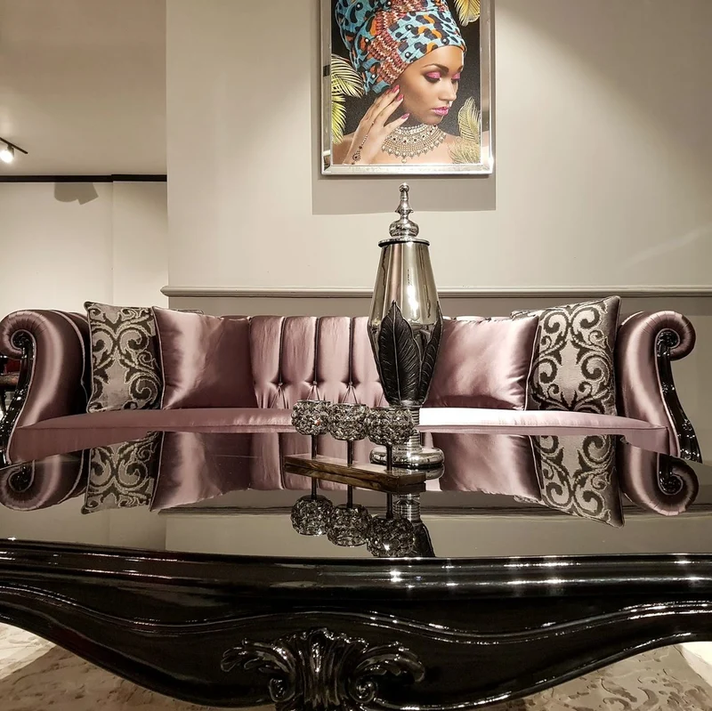 Casa Padrino Luxus Barock Chesterfield Sofa Rosa / Schwarz - Prunkvolles Wohnzimmer Sofa - Barock Wohnzimmer Möbel - Luxus Qualität