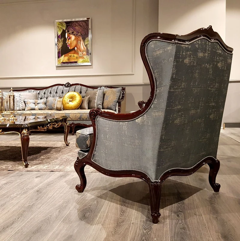 Casa Padrino Luxus Barock Ohrensessel Silber / Beige / Dunkelbraun - Prunkvoller Wohnzimmer Sessel mit elegantem Muster - Barock Möbel