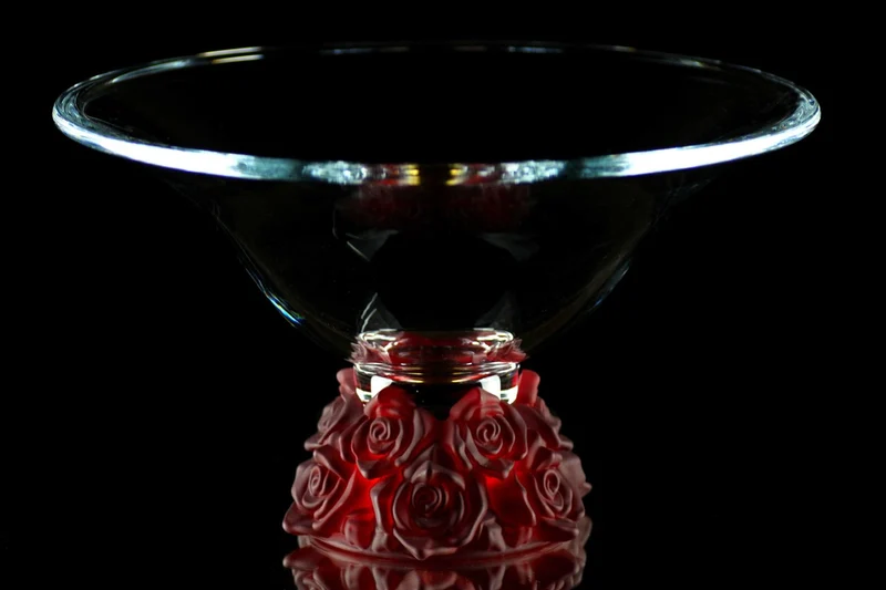 Casa Padrino Luxus Glasschale Kristallglas mit roten Rosen Ø 35.5 x H. 20 cm - Runde Obstschale - Deko Schale - Luxus Kollektion