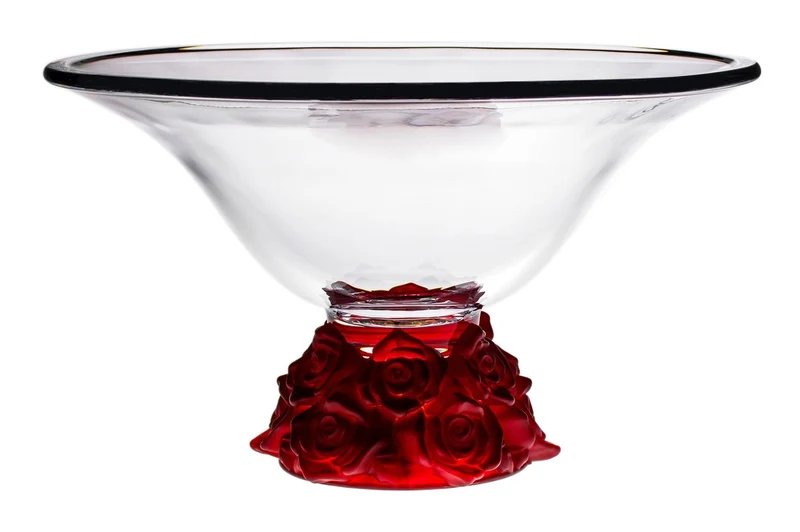 Casa Padrino Luxus Glasschale Kristallglas mit roten Rosen Ø 35.5 x H. 20 cm - Runde Obstschale - Deko Schale - Luxus Kollektion