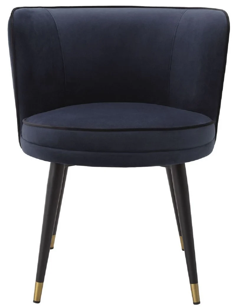 Casa Padrino Luxus Samt Esszimmerstuhl Mitternachtsblau / Schwarz / Messingfarben 62 x 62 x H. 76 cm - Drehbarer Küchenstuhl - Drehstuhl - Vintage Retro Stuhl - Esszimmermöbel