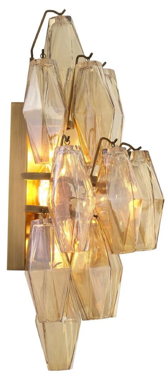 Casa Padrino Luxus Wandleuchte Bernstein / Antik Messing 31 x 19 x H. 50 cm - Elegante Hotel & Restaurant Wandlampe - Luxus Kollektion
