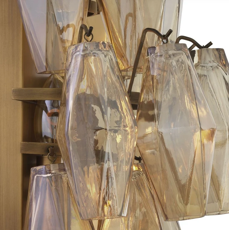 Casa Padrino Luxus Wandleuchte Bernstein / Antik Messing 31 x 19 x H. 50 cm - Elegante Hotel & Restaurant Wandlampe - Luxus Kollektion