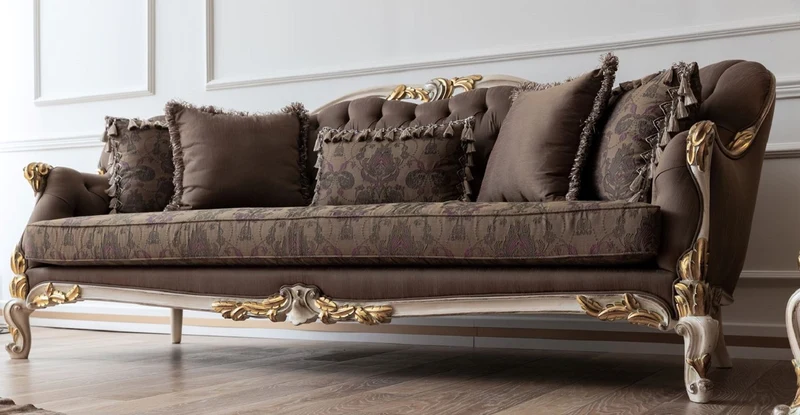 Casa Padrino Luxus Barock Sofa Braun / Cremefarben / Weiß / Gold - Handgefertigtes Wohnzimmer Sofa - Barock Wohnzimmer Möbel
