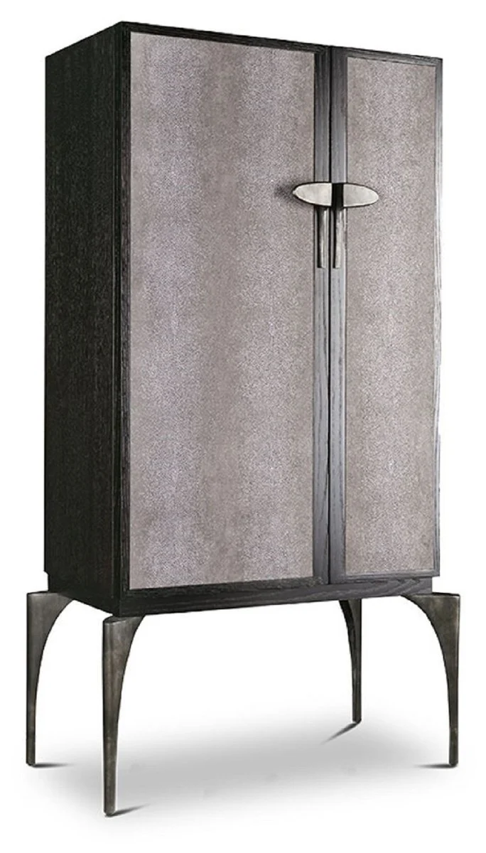 Casa Padrino Designer Barschrank Schwarz / Grau / Silber 90 x 50 x H. 160 cm - Massivholz Schrank mit 2 Türen - Wohnzimmer Möbel - Hotel Möbel - Luxus Kollektion