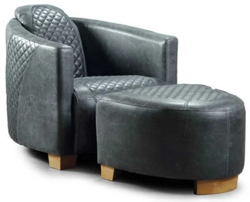 Casa Padrino Luxus Leder Sessel Vintage Blau / Hellbraun 72 x 90 x H. 67 cm - Echtleder Wohnzimmer Sessel - Wohnzimmer Möbel - Luxus Kollektion