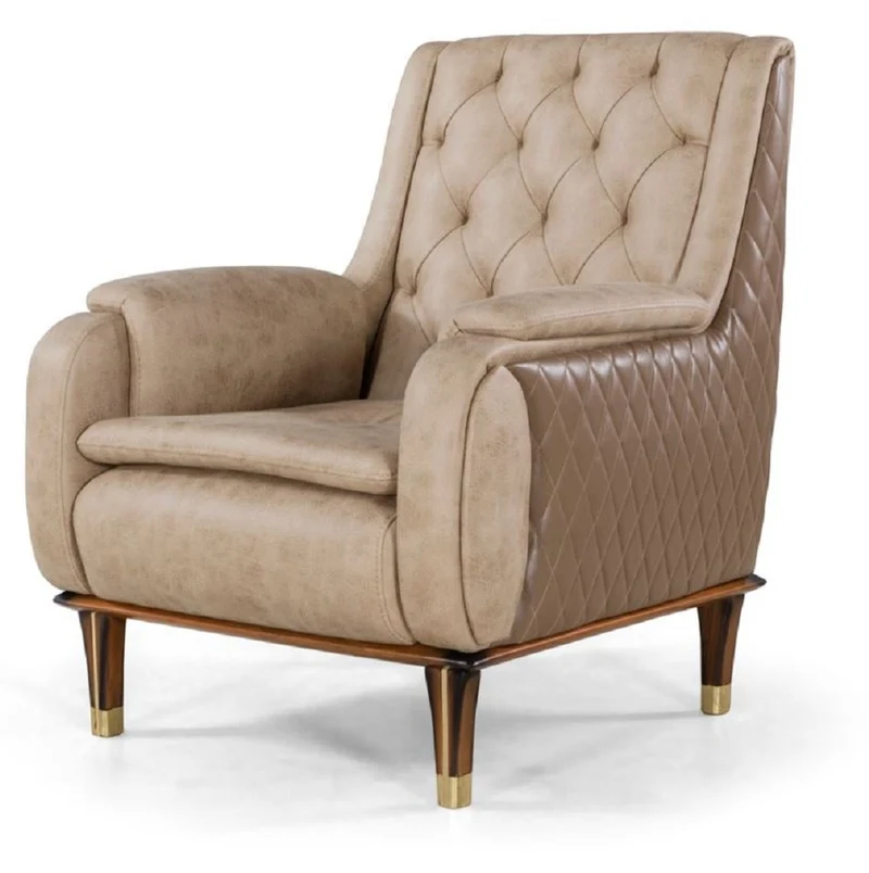 Casa Padrino Luxus Chesterfield Sessel Beige / Braun / Schwarz / Gold 75 x 88 x H. 95 cm - Moderner Wohnzimmer Sessel - Wohnzimmer Möbel