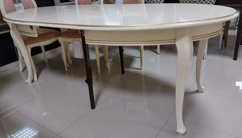 Casa Padrino Luxus Jugendstil Esstisch Cremefarben / Gold 160-360 x 110 x H. 78 cm - Ovaler Ausziehbarer Massivholz Esszimmertisch - Barock & Jugendstil Esszimmer Möbel
