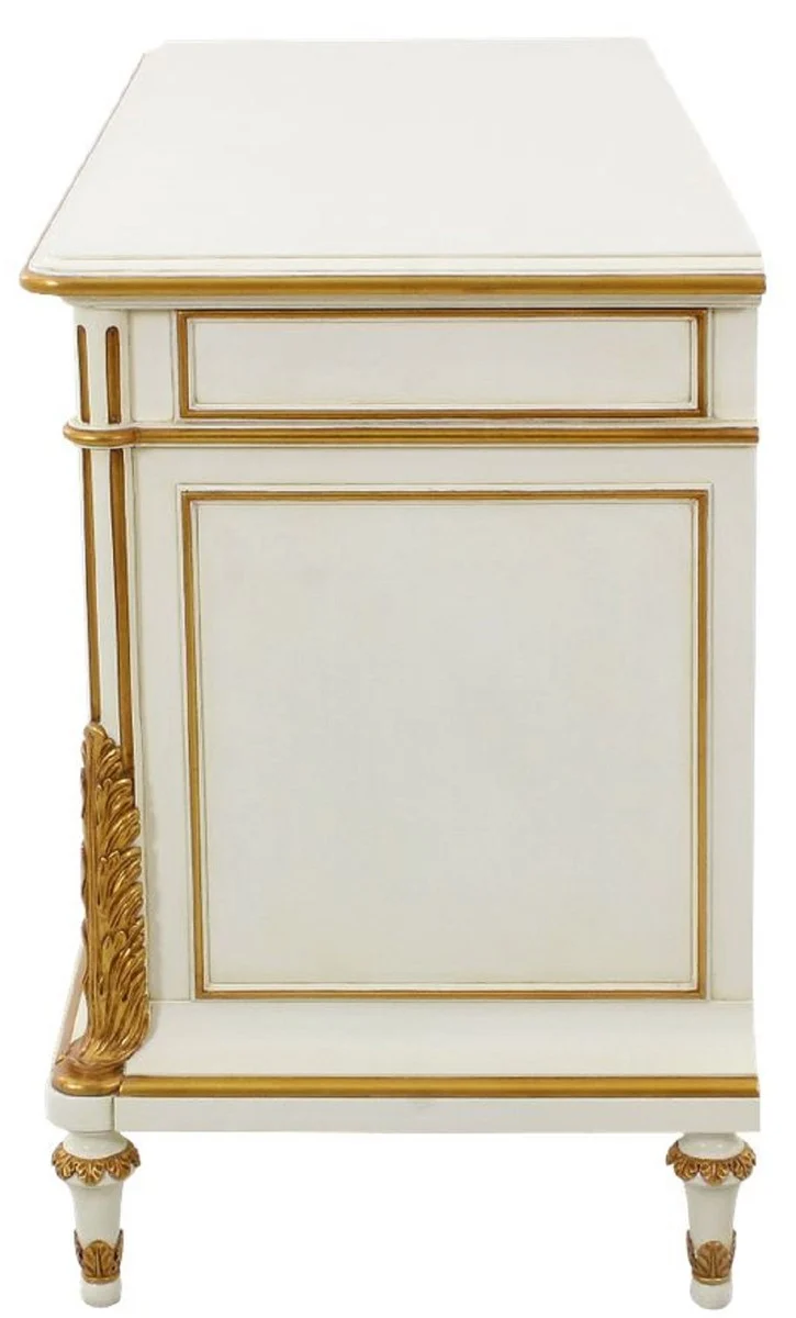 Casa Padrino Luxus Barock Sideboard Cremefarben / Weiß / Gold - Prunkvoller Massivholz Schrank mit 2 Türen und Schublade - Barock Möbel