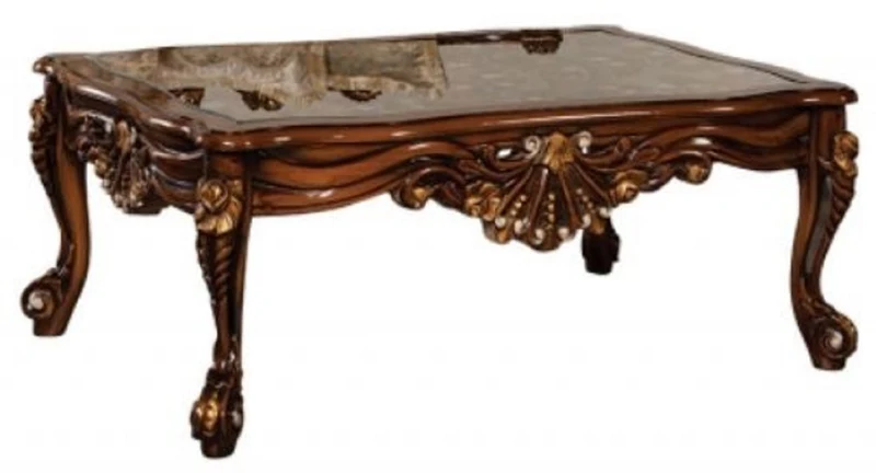 Casa Padrino Luxus Barock Couchtisch Braun / Gold - Massivholz Wohnzimmertisch im Barockstil - Barock Wohnzimmer Möbel - Edel & Prunkvoll
