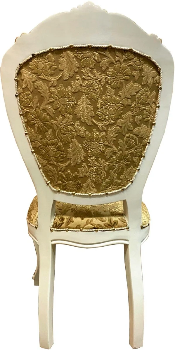 Pompöös by Casa Padrino Luxus Barock Esszimmerstuhl Gold Bouquet Muster / Creme-Weiß / Gold - Pompööser Barock Stuhl designed by Harald Glööckler - Barock Esszimmer Möbel