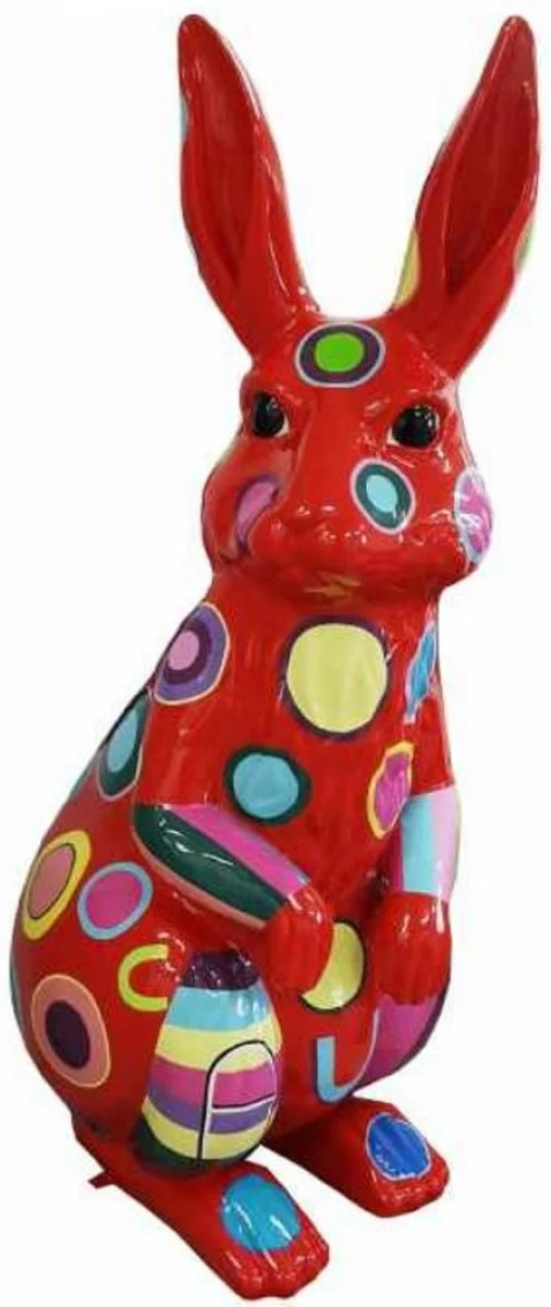 Casa Padrino Designer Deko Skulptur Hase Rot / Mehrfarbig H. 220 cm - Riesige Deko Figur - Gartendeko Skulptur - Wetterbeständige Tierfigur XXL