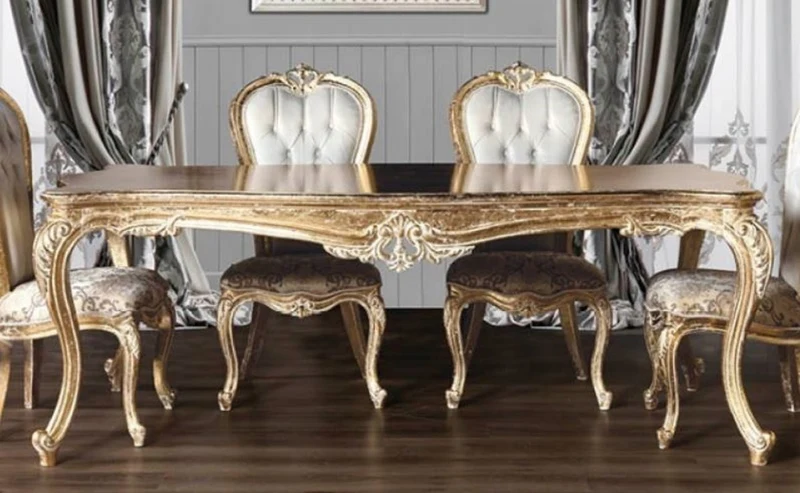 Casa Padrino Luxus Barock Esstisch Antik Gold - Handgefertigter Massivholz Esszimmertisch im Barockstil - Barock Esszimmer Möbel - Edel & Prunkvoll