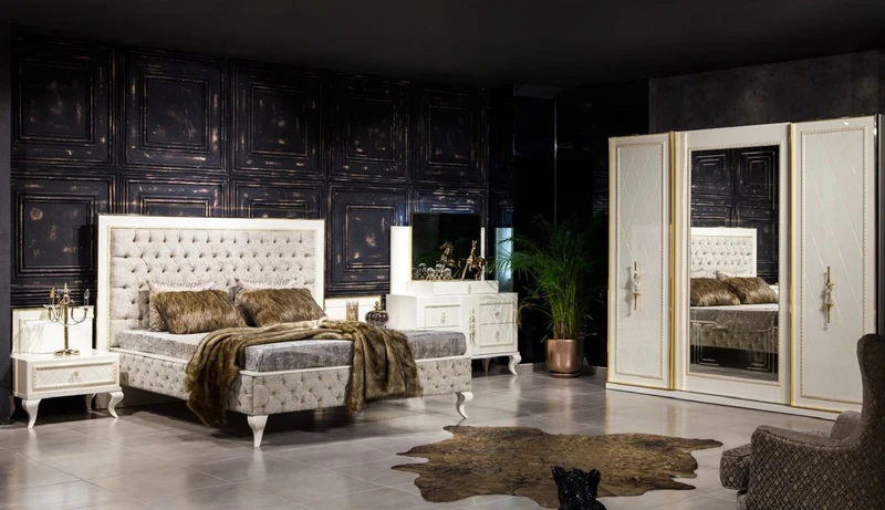 Casa Padrino Luxus Barock Schlafzimmerschrank Weiß / Gold - Verspiegelter Massivholz Kleiderschrank im Barockstil - Barock Schlafzimmer Möbel - Edel & Prunvoll
