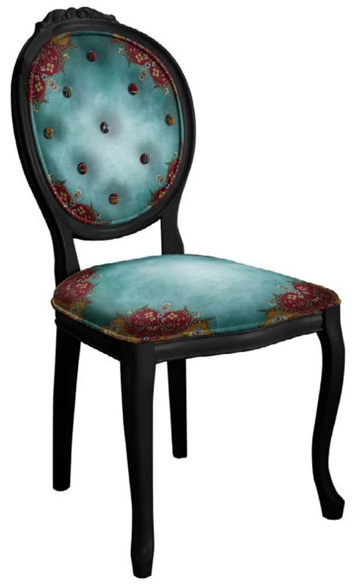 Casa Padrino Barock Esszimmerstuhl Set mit elegantem Design Mehrfarbig / Schwarz - 6 Handgefertigte Küchen Stühle im Barockstil - Barock Esszimmer Möbel