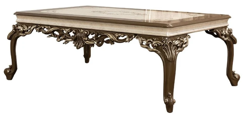 Casa Padrino Luxus Barock Couchtisch Braun / Cremefarben / Gold - Handgefertigter Massivholz Wohnzimmertisch - Barock Wohnzimmer Möbel - Edel & Prunkvoll