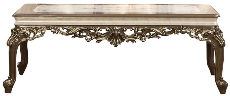 Casa Padrino Luxus Barock Couchtisch Braun / Cremefarben / Gold - Handgefertigter Massivholz Wohnzimmertisch - Barock Wohnzimmer Möbel - Edel & Prunkvoll