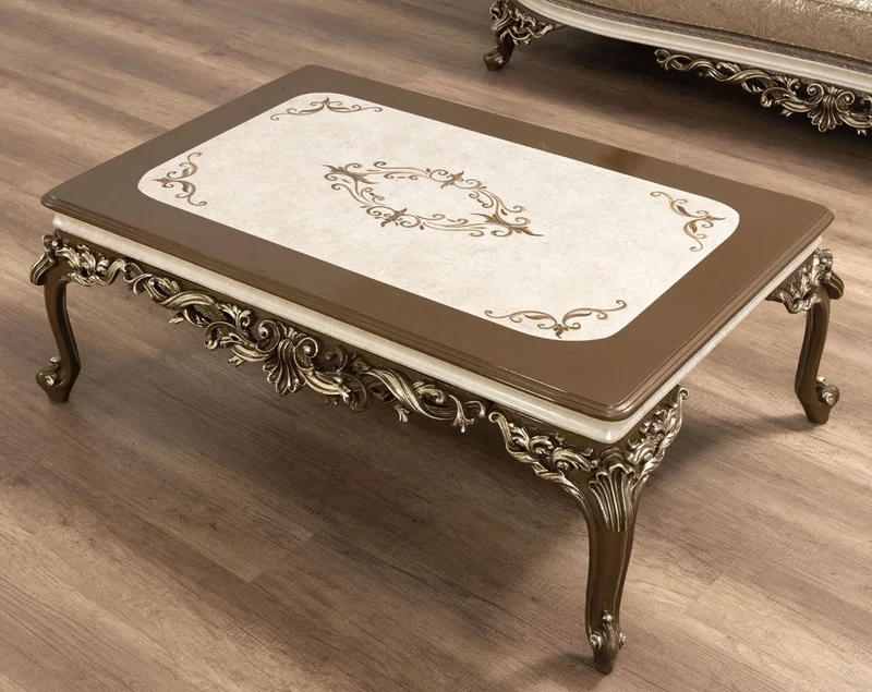 Casa Padrino Luxus Barock Couchtisch Braun / Cremefarben / Gold - Handgefertigter Massivholz Wohnzimmertisch - Barock Wohnzimmer Möbel - Edel & Prunkvoll