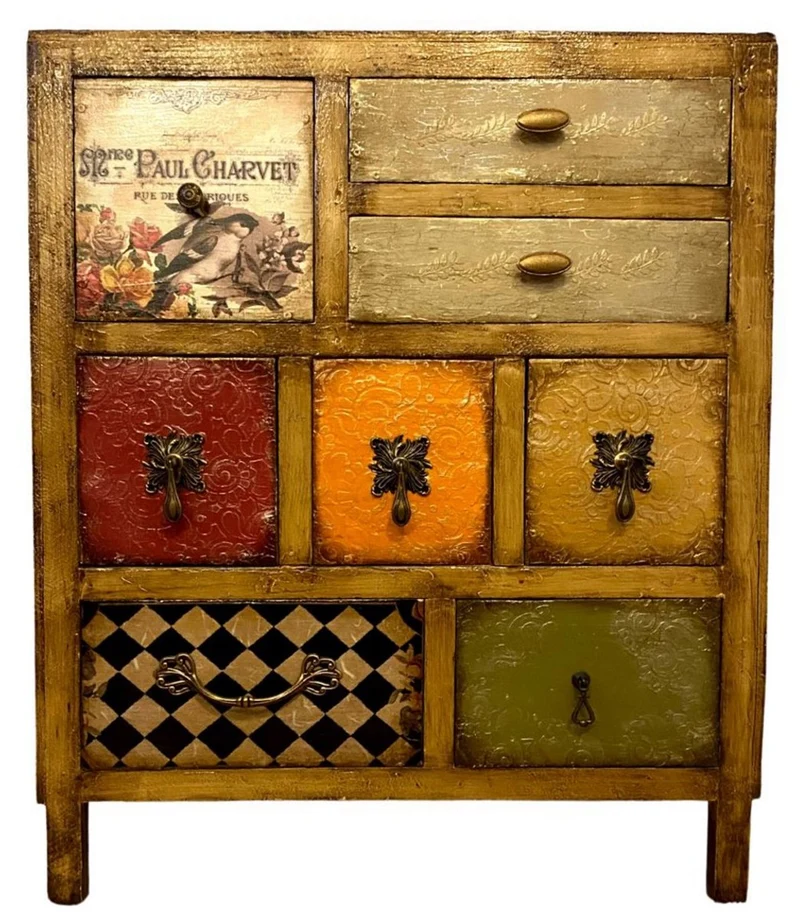 Casa Padrino Luxus Landhausstil Kommode Braun / Mehrfarbig - Handgefertigter Massivholz Schrank mit 8 Schubladen - Landhausstil Möbel