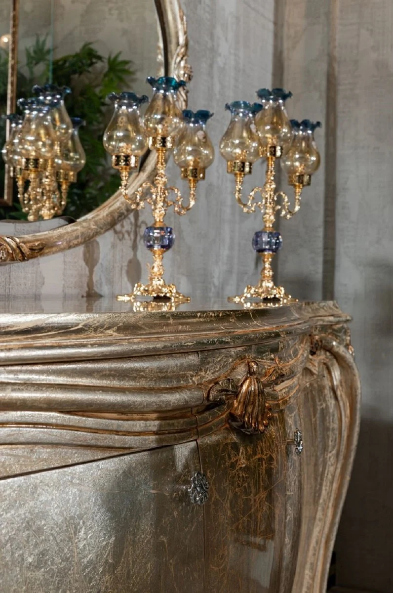 Casa Padrino Luxus Barock Sideboard Silber / Gold - Prunkvoller Massivholz Schrank - Barock Möbel - Edel & Prunkvoll