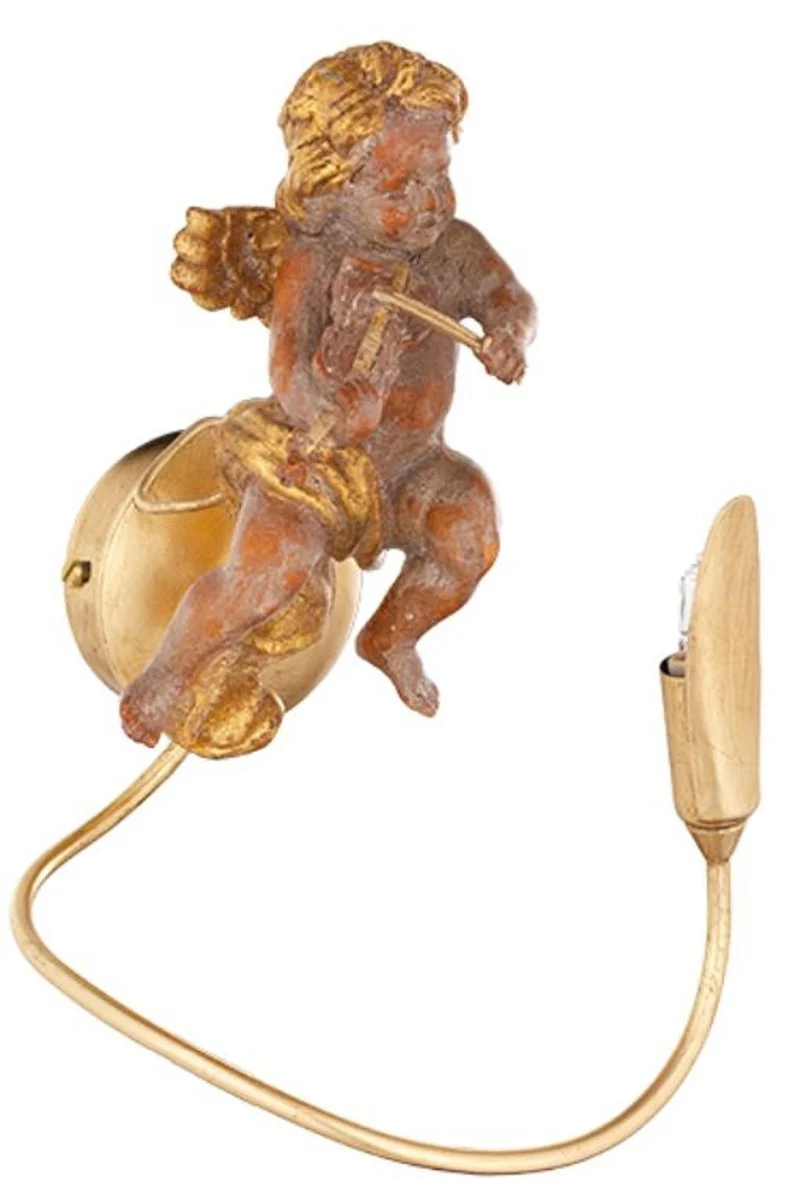 Casa Padrino Luxus Jugendstil LED Wandleuchte Engel Gold 17 x 19 x H. 24 cm - Elegante Metall Wandleuchte mit Engelsfigur - Barock & Jugendstil Wandleuchten