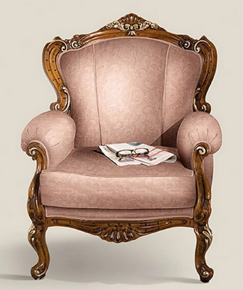 Casa Padrino Luxus Barock Sessel Rosa / Braun / Gold - Handgefertigter Mahagoni Wohnzimmer Sessel - Barock Wohnzimmer Möbel - Luxus Qualität - Made in Italy