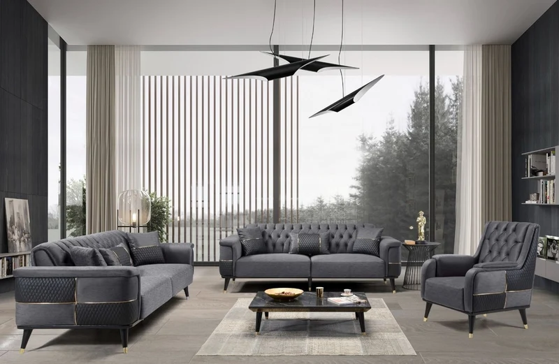 Casa Padrino Luxus Sessel Grau / Schwarz / Gold 82 x 89 x H. 91 cm - Moderner Wohnzimmer Sessel - Wohnzimmer Möbel
