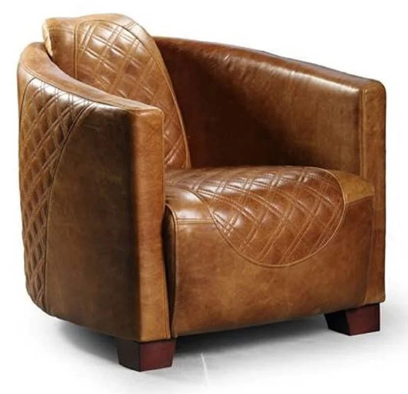 Casa Padrino Luxus Leder Sessel Vintage Braun / Dunkelbraun 72 x 90 x H. 67 cm - Echtleder Wohnzimmer Sessel - Wohnzimmer Möbel - Luxus Kollektion