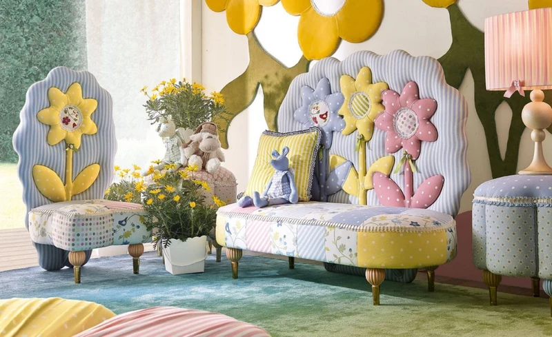 Casa Padrino Luxus Kindersofa Sonnenblumen Bunt - Kinderzimmer Sofa - Kinderzimmer Möbel - Erstklassische Qualität - Made in Italy