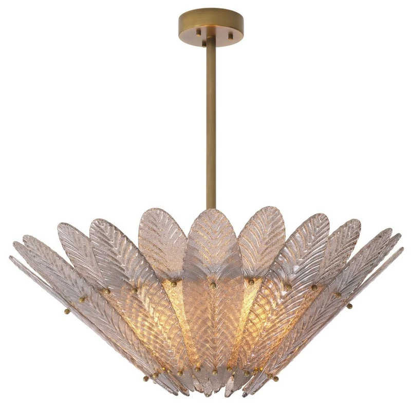 Casa Padrino Luxus Kronleuchter Antik Messingfarben / Grau Ø 86 x H. 80,5 cm - Runder Wohnzimmer Kronleuchter mit mundgeblasenem Glas - Luxus Qualität