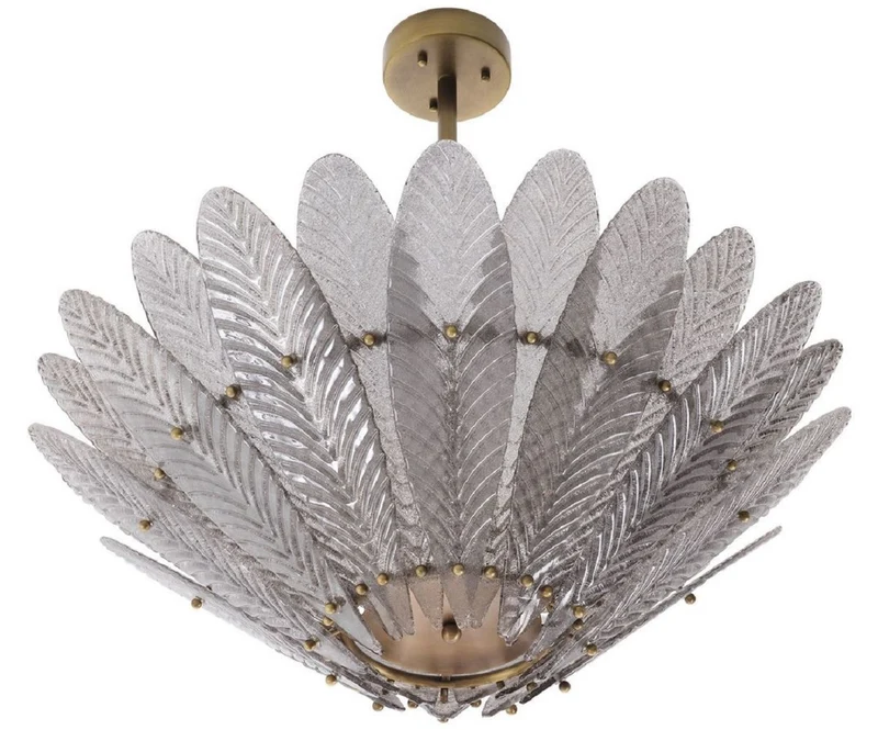 Casa Padrino Luxus Kronleuchter Antik Messingfarben / Grau Ø 86 x H. 80,5 cm - Runder Wohnzimmer Kronleuchter mit mundgeblasenem Glas - Luxus Qualität