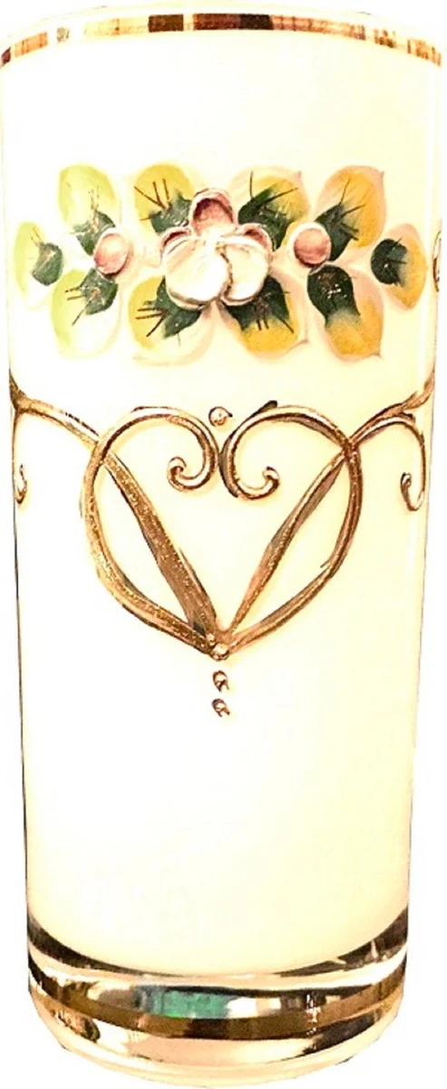 Casa Padrino Luxus Jugendstil Wasserglas 6er Set Weiß / Mehrfarbig / Gold - Handgefertigte und handgravierte Wassergläser mit 24 Karat Vergoldung - Hotel & Restaurant Accessoires