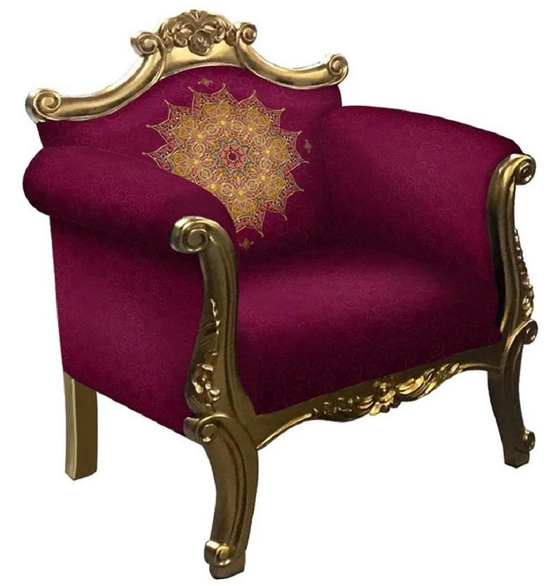 Casa Padrino Barock Sessel Lila / Gold - Handgefertigter Wohnzimmer Sessel im Barockstil - Barock Wohnzimmer Möbel