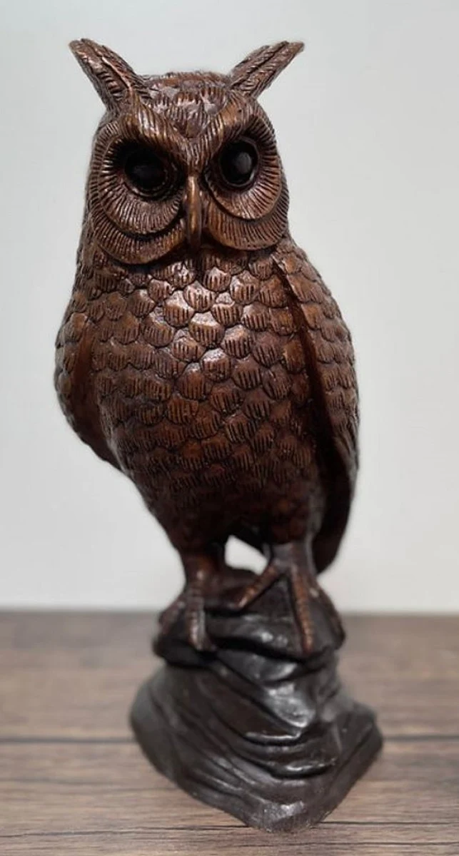 Casa Padrino Luxus Bronze Skulptur Eule 15 x 15 x H. 37 cm - Deko Figur - Wohnzimmer Deko - Schreibtisch Deko