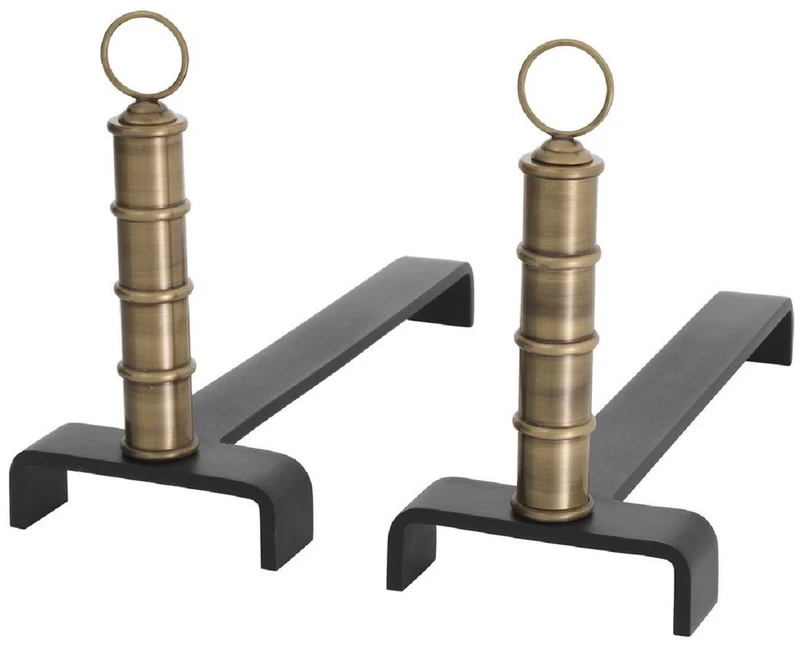 Casa Padrino Luxus Feuerbock Set Vintage Messingfarben / Schwarz 45 x 17 x H. 30 cm - Kamin Zubehör - Luxus Kollektion
