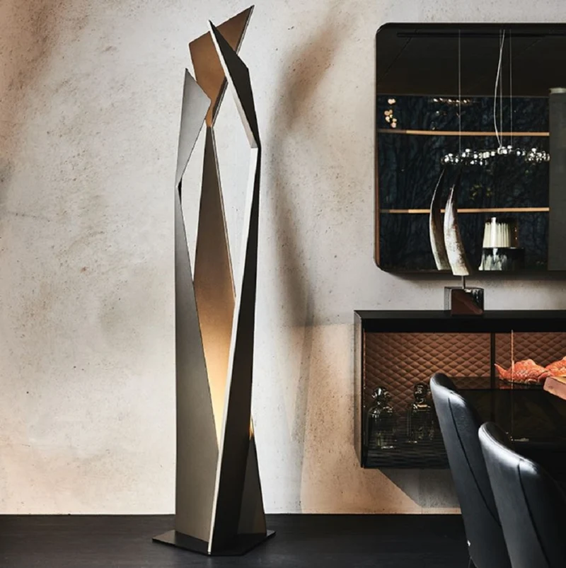 Casa Padrino Designer LED Stehleuchte Bronzefarben / Schwarz 47 x 40 x H. 204 cm - Moderne Edelstahl Stehlampe - Wohnzimmer Lampe - Luxus Qualität