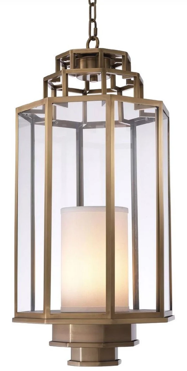 Casa Padrino Luxus Hängeleuchte Antik Messingfarben / Cremefarben Ø 32,5 x H. 69 cm - Luxus Hotel & Restaurant Laterne - Luxus Kollektion