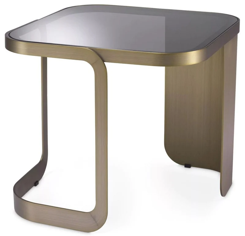 Casa Padrino Luxus Beistelltisch Messingfarben / Grau 49,5 x 49,5 x H. 45 cm - Edelstahl Tisch mit Glasplatte - Wohnzimmer Möbel - Luxus Kollektion