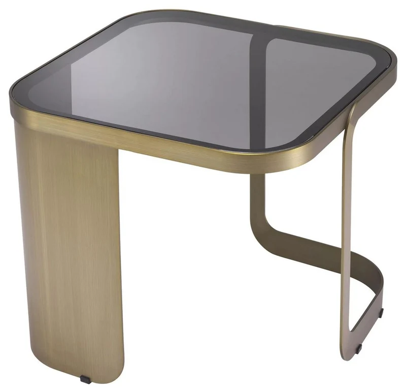 Casa Padrino Luxus Beistelltisch Messingfarben / Grau 49,5 x 49,5 x H. 45 cm - Edelstahl Tisch mit Glasplatte - Wohnzimmer Möbel - Luxus Kollektion