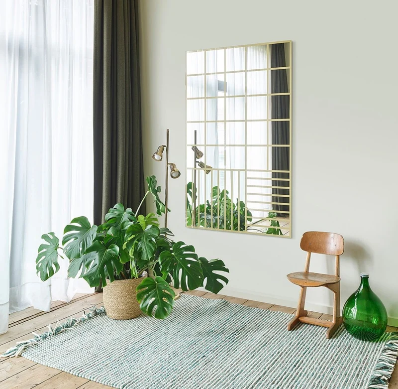 Casa Padrino Luxus Wandspiegel Gold 100 x 2,5 x H. 158 cm - Rechteckiger Spiegel mit Muster - Luxus Möbel