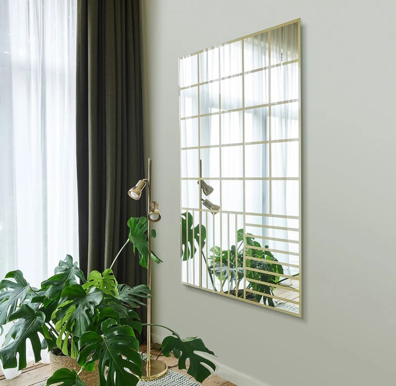 Casa Padrino Luxus Wandspiegel Gold 100 x 2,5 x H. 158 cm - Rechteckiger Spiegel mit Muster - Luxus Möbel
