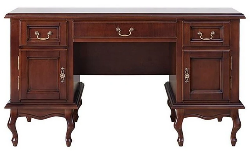 Casa Padrino Luxus Jugendstil Schreibtisch Dunkelbraun 160 x 79 x H. 80 cm - Massivholz Bürotisch mit 3 Schubladen und 2 Türen - Jugendstil Massivholz Büro Möbel